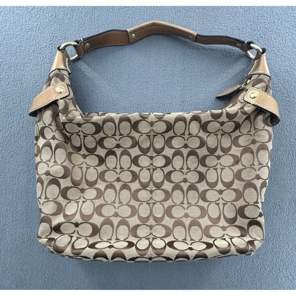 Coach Signature C Hobo Y2K Bag Medium Brown Gold F14691 Jacquard Shoulder Preppy